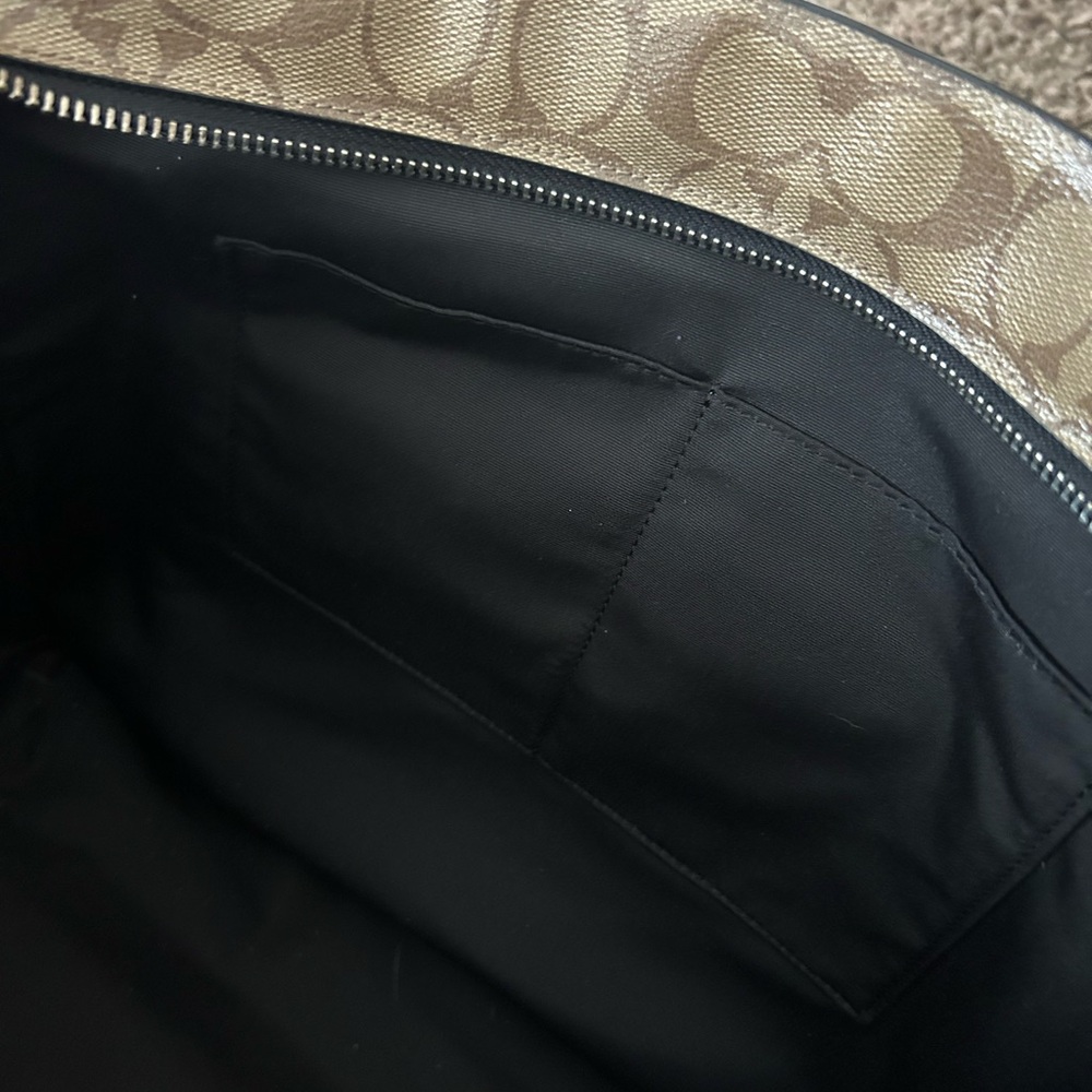 COACH Court Tote Bag Purse in Signature Print Brown Black Silver - Picture 14 of 16